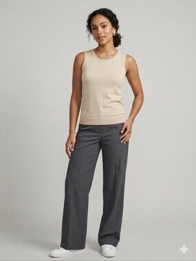 Linen Blend Beige Scoop Neck Tank